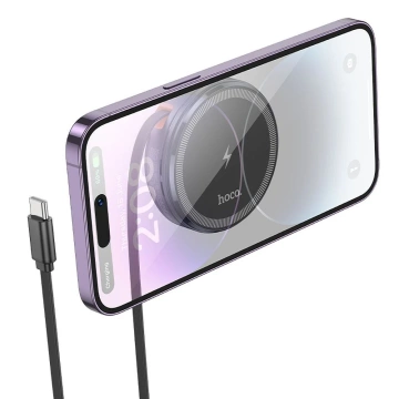 HOCO Kabelloses Ladegerät mit einziehbarem Kabel Typ-C, kompatibel mit MagSafe und Apple Watch, 15 W, CQ18, Grau