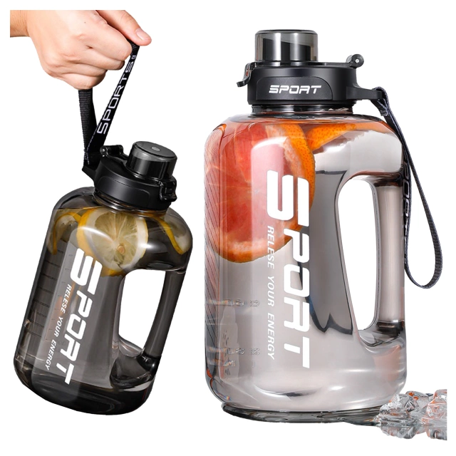 Duża Butelka Motywacyjna na Wodę 1.7L Bidon Sportowy z Miarką, Uchwytem i Pokrywką 2w1 (Dzióbek + Słomka), Wygodna i Szczelna, Alogy Sport 1700ml – Czarna