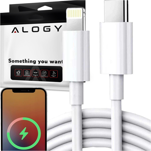 Kabel 2m USB-C do Lightning Alogy Fast Charge przewód do ładowania iPhone 20W biały