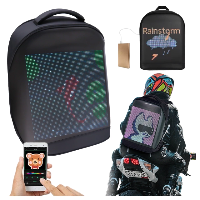 Plecak z oświetleniem LED RGB Alogy PixelBag™ Piksele bluetooth led telefon komórkowy sterowana aplikacją pixel Czarny
