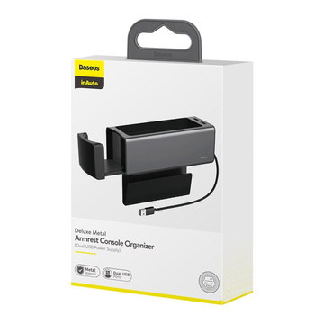 Baseus Deluxe Metall-Auto-Organizer mit Getränkehalter, 2x USB-Aufladung (schwarz)