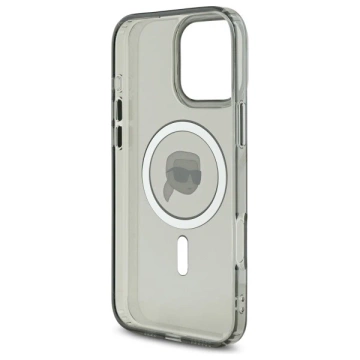 Karl Lagerfeld Hülle für iPhone 16 Pro Max 6,9" MagSafe Schwarzes Hardcase IML Metall Karl Head
