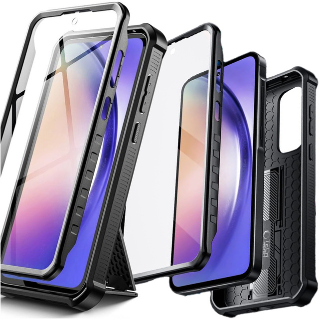 Etui do Samsung Galaxy A55 5G obudowa Kevlar Case Cover 360 z ochroną ekranu i aparatu Slide czarne