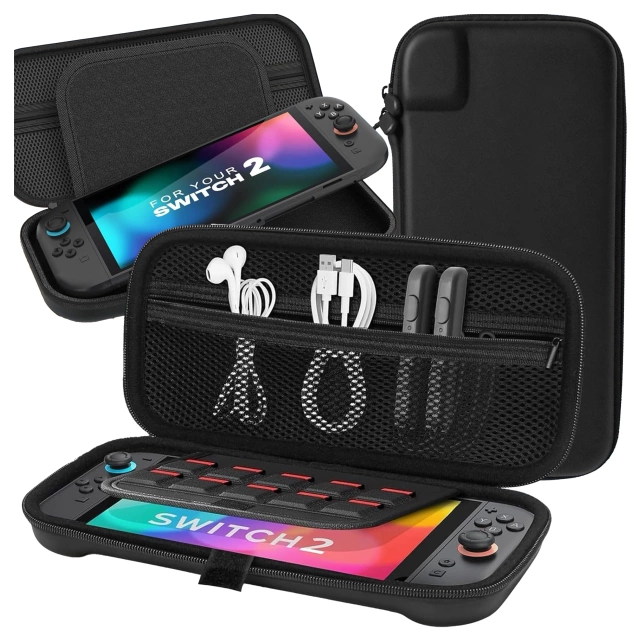 Pokrowiec Etui do Nintendo Switch 2 2025 Torba Ochronna Twarda EVA, Wodoodporna, Lekka, z Uchwytami i przegrodami akcesoria Alogy HardFoamBag™ – Czarna + 2X SZKŁO HARTOWANE