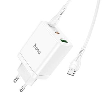 HOCO Wandladegerät 2 x Typ C USB A Kabel Typ C auf Typ C PD QC3.0 3A 35W Weiß