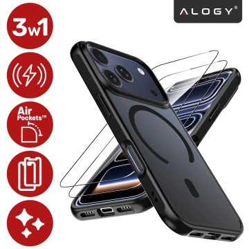 Alogy 3in1 Case Pack™ – Schwarze MagSafe Hybrid-Hülle mit 2 Displayschutzfolien aus gehärtetem Glas für Apple iPhone 17 Pro Max