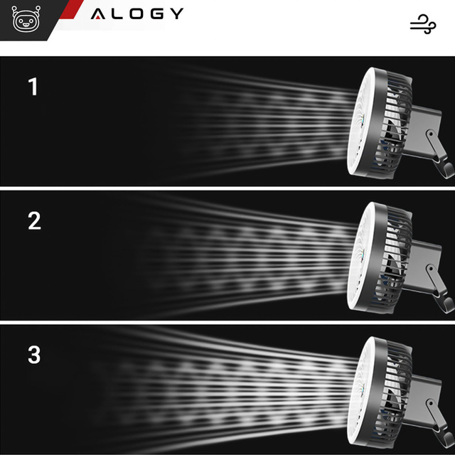Wiatrak wentylator biurkowy z lampką LED 2w1 Alogy przenośny wiszący stojący Bezprzewodowy Hanging Outdoor Mini Fan uchwyt na haczyk Czarny