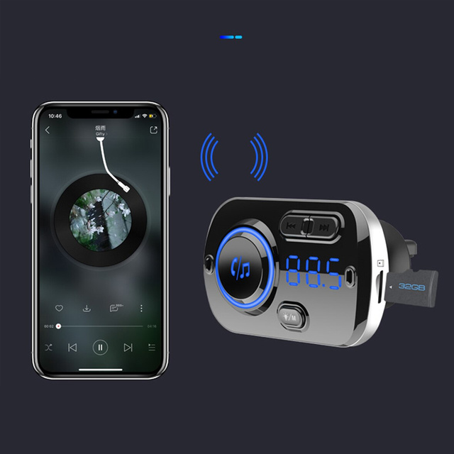 Transmiter FM Ładowarka samochodowa Bluetooth 2x USB QC 3.0 MP3 Quick Charge Czarny