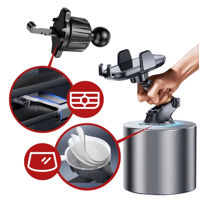 Uchwyt samochodowy na telefon szybę kratkę kokpit deskę do samochodu auta do telefonu 7" Alogy 3w1 Czarny