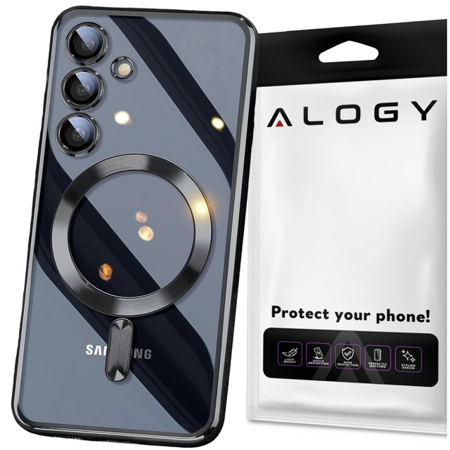 Etui do Samsung Galaxy S24+ Plus Mag Safe Glamour Case Ring obudowa ochrona aparatów Alogy Czarne przezroczyste