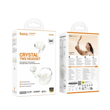 Hoco EW202 TWS Kopfhörer Weiß Bluetooth 5.4 Gehäuse 6h Arbeitszeit