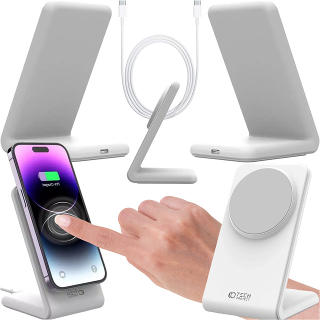 Ładowarka indukcyjna Qi Mag Safe 15W do iPhone bezprzewodowa stacja biurkowa biała