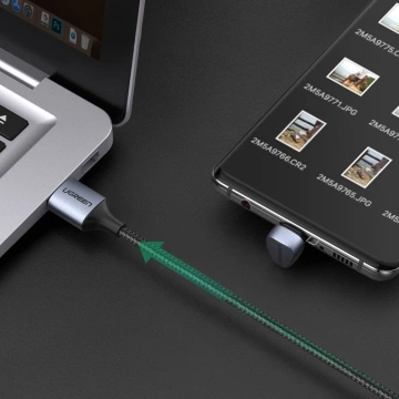 Ugreen Nylon abgewinkeltes Kabel USB - USB Type C 1 m 3 A 18 W Quick Charge AFC FCP für Gamer grau (70313)