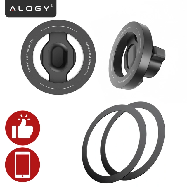 Uchwyt samochodowy do kratki wentylacyjnej – podwójny uchwyt do MagSafe na 2 telefony, mocny i stabilny, magnetyczna konstrukcja – Alogy MagGrip™ Duo Czarny
