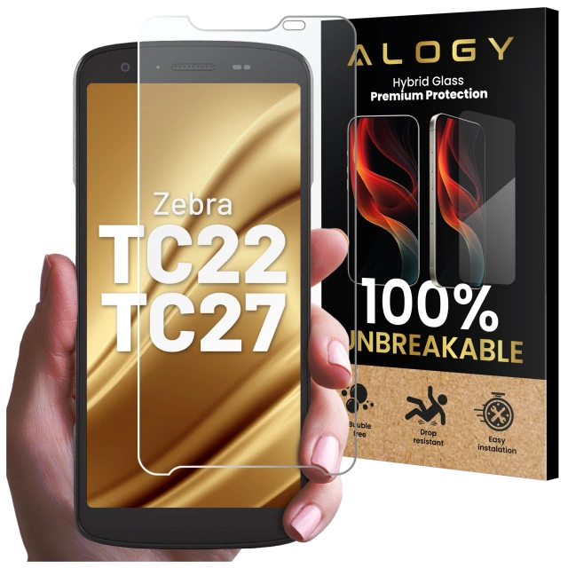 Szkło Hybrydowe „NIETŁUKĄCE” 9H do Zebra TC22/TC27, Płaskie na Cały Ekran, Elastyczne i Odporne, Alogy FlexiGlass™ Full – Transparentne