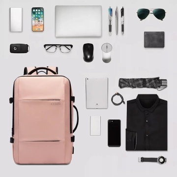 Bange Rucksack Reiserucksack, erweiterbarer Business-Rucksack, geräumige Tasche für 17,3"-Laptops mit USB-Anschluss, Pink