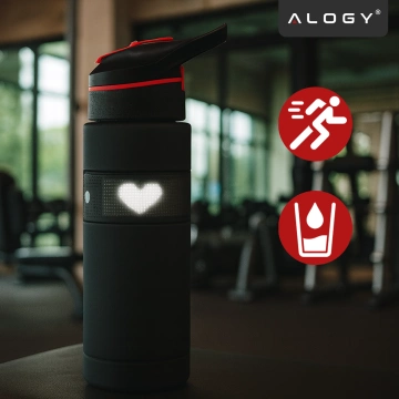 Alogy FitBottle™ 800ml Smart-Trinkflasche mit LED-Display, Bluetooth-Verbindung, Strohhalm, Motivationsfunktion, wiederverwendbar – Schwarz