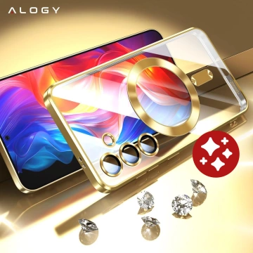 MagSafe-Hülle für Apple iPhone 16 Pro Max Alogy Glamour Luxus-Ringgehäuse Gold-Transparent