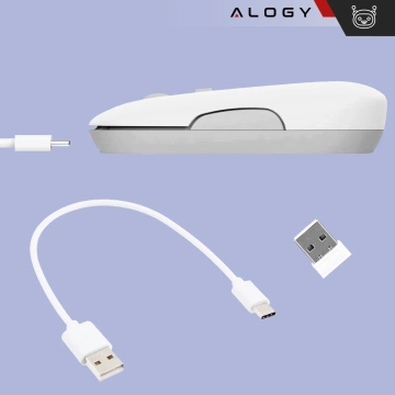 Alogy kabellose Maus, kleine ergonomische Maus für Laptop-PC, Bluetooth 2,4 GHz, leise, weiß