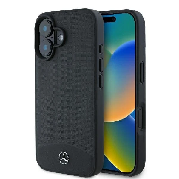 Mercedes iPhone 16 Hülle 6,1" Czarny MagSafe Hardcase aus strukturiertem und schlichtem Leder