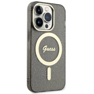 Etui na telefon Guess GUHMP14XHCMCGK do Apple iPhone 14 Pro Max 6,7" czarny/black hardcase Glitter Gold MagSafe
