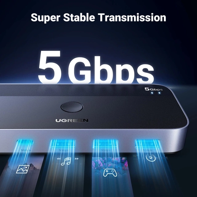 UGREEN CM662 PRZEŁĄCZNIK USB 3.0 2-IN-4 + PILOT + 2x KABEL 5Gb/s