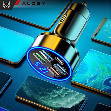Autoladegerät 4x USB QC 3.0 USB C PD 20W LED schnell leistungsstark 250W für Alogy Autotelefon schwarz