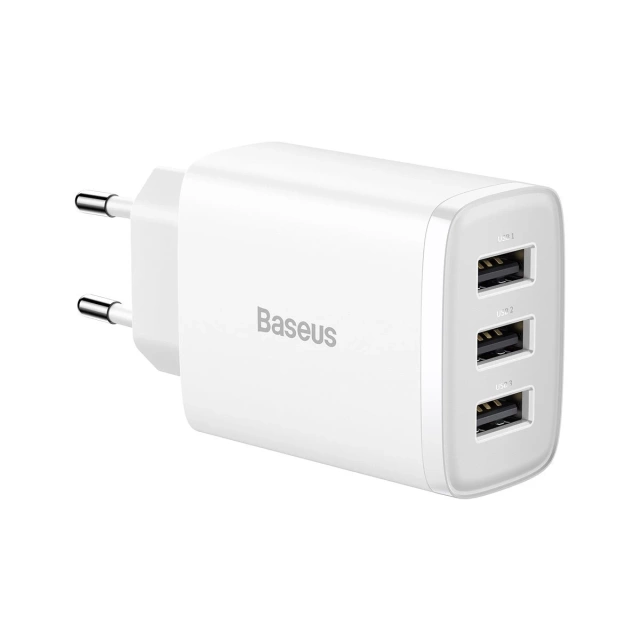 Ładowarka sieciowa Baseus Compact Quick Charger 3x USB 17W do telefonu tabletu słuchawek Biała