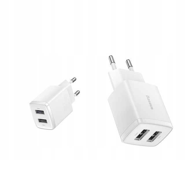 Mocna Ładowarka sieciowa Baseus Compact 2x USB 2.1A 10.5W Biała