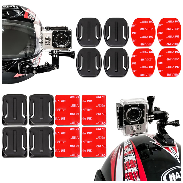 Zestaw baz montażowych płaskich i zaokrąglonych do kamer sportowych GoPro, DJI Osmo Action, EKEN, SJCam, Insta360 z taśmami 3M VHB Alogy - 16 sztuk