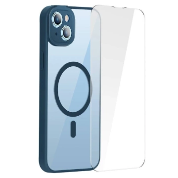 Baseus Frame Protection Set Transparente Magnethülle und gehärtetes Glas für iPhone 14 (Blau)