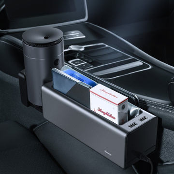 Baseus Deluxe Metall-Auto-Organizer mit Getränkehalter, 2x USB-Aufladung (schwarz)