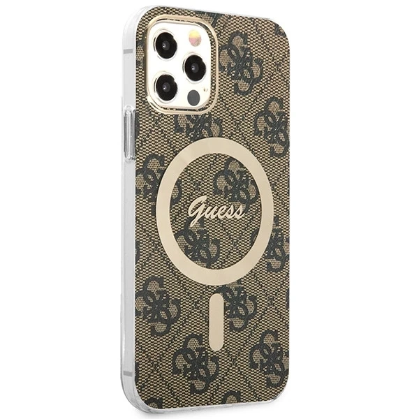 Zestaw Guess GUBPP12MH4EACSW Case+ Charger iPhone 12/12 Pro brązowy/brown hard case 4G MagSafe Print