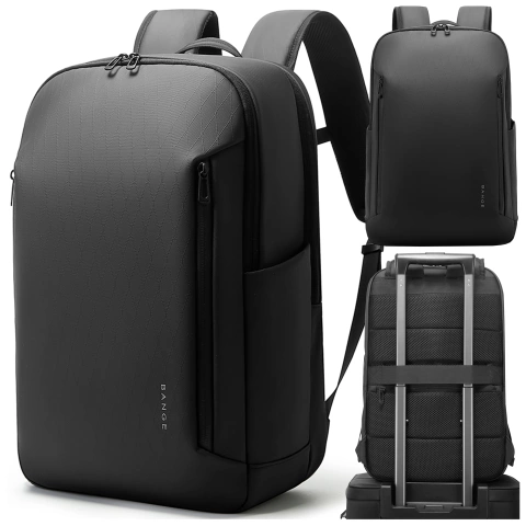 Bange wasserdichter Rucksack für 15,6-Zoll-Laptop, Stadtreisender, 45 x 30 x 16 cm, für Arbeit, Flugzeug, Herren, Damen, mit USB-Anschluss Schwarz