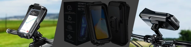 Uchwyt Motocyklowy Rowerowy Torba na Telefon do 7" Wodoodporna IP66 z Panelem Dotykowym, z wejściem na Kabel, Na Motocykl, Rower, Skuter, Hulajnogę, Kewig– Czarna