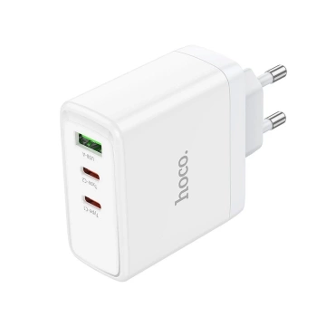 HOCO 2 x Typ C USB A QC PD 65W GaN Wandladegerät Weiß