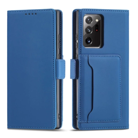 Magnet Kartenetui Hülle für Samsung Galaxy S22 Ultra Cover Card Wallet Kartenhalter Blau