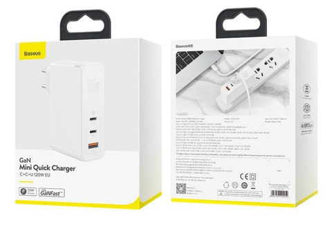 Baseus GaN CCU Wandladegerät, 120 W, EU (weiß)