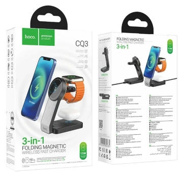 Ładowarka Indukcyjna 3w1 Hoco CQ3 MagSafe 15W Składana Czarna