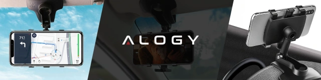 Uchwyt samochodowy do telefonu do 7.2" – montaż na lusterko, kokpit lub osłonę przeciwsłoneczną, stabilny i regulowany – Alogy MirrorGrip™ Czarny