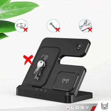 Kabelloses induktives Ladegerät Qi QC 3.0 3in1 Fast für Apple iPhone Airpods Watch Ladestation 15W schwarz