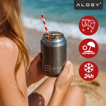 Termos pojemnik obiadowy na jedzenie żywność zupę lód  dla dzieci 700ml Alogy ze stali nierdzewnej + składana łyżeczka termiczny szary