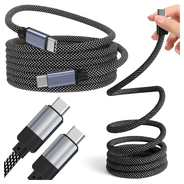 Kabel Zasilający USB-C do USB-C 65W 1m, Szybkie Ładowanie PD, Magnetyczny, Trwały i Elastyczny Przewód Alogy MagiCharge™ – Czarny + Ładowarka Sieciowa 3w1 65W