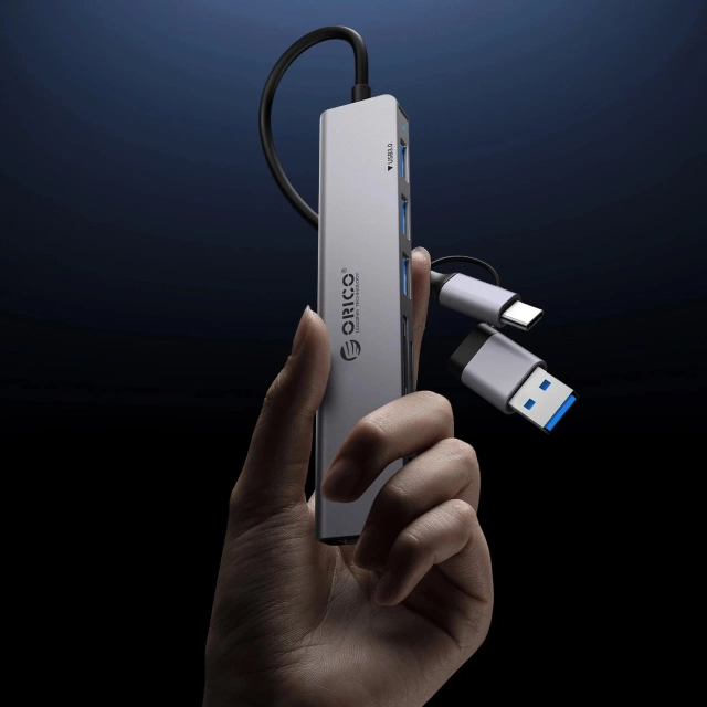 Hub USB-A/USB-C Orico YSB4-U2 5w1 PD 65W 3x USB-A + 2x USB-C Szary