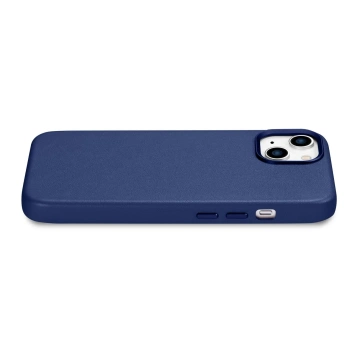 iCarer Case Leder Echtleder Handyhülle für iPhone 14 Plus Blau (MagSafe kompatibel)