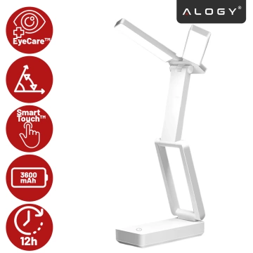 Lampa biurkowa LED 3600 mAh – regulacja natężenia i barwy światła, składana konstrukcja, zasilanie USB-C – Alogy LumiCharge Pro™ Biała