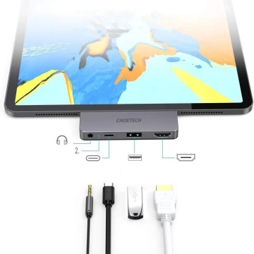 Choetech Dockingstation für Apple iPad Pro Adapter HUB USB Typ C 4in1 60W PD schwarz (HUB-M13)