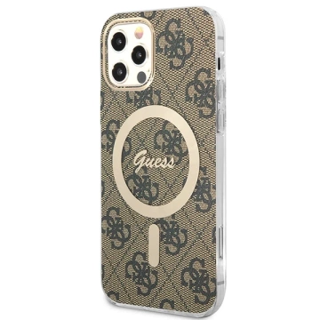 Zestaw Guess GUBPP12MH4EACSW Case+ Charger iPhone 12/12 Pro brązowy/brown hard case 4G MagSafe Print 