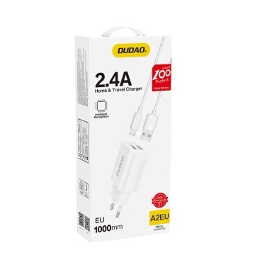 Dudao EU Wandladegerät 2x USB 5V / 2.4A Micro USB Kabel weiß (A2EU Micro weiß)