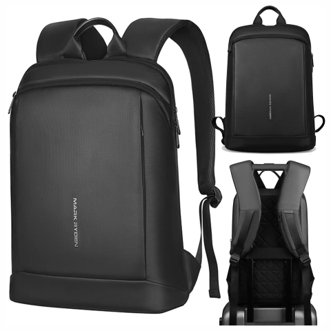 Mark Ryden 15,6"-Laptop-Rucksack, wasserdicht, für Business und Reisen, komfortabel, 180°-Öffnung, mit Kofferhaken, 13 l (43 × 30 × 10 cm) – Schwarz